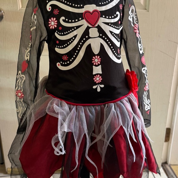 Day of the Dead kids Black and Red Halloween Skeleton Costume - Picture 1 of 9